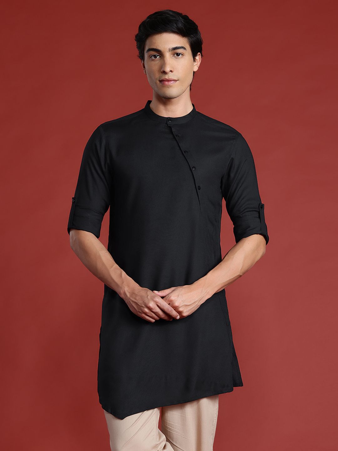 Anouk Asymmetric Roll-Up Sleeves Kurta