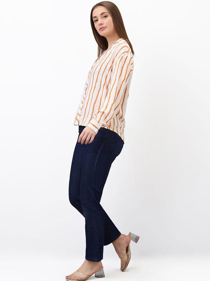 SPYKAR Women Spread Collar Vertical Striped Casual Shirt