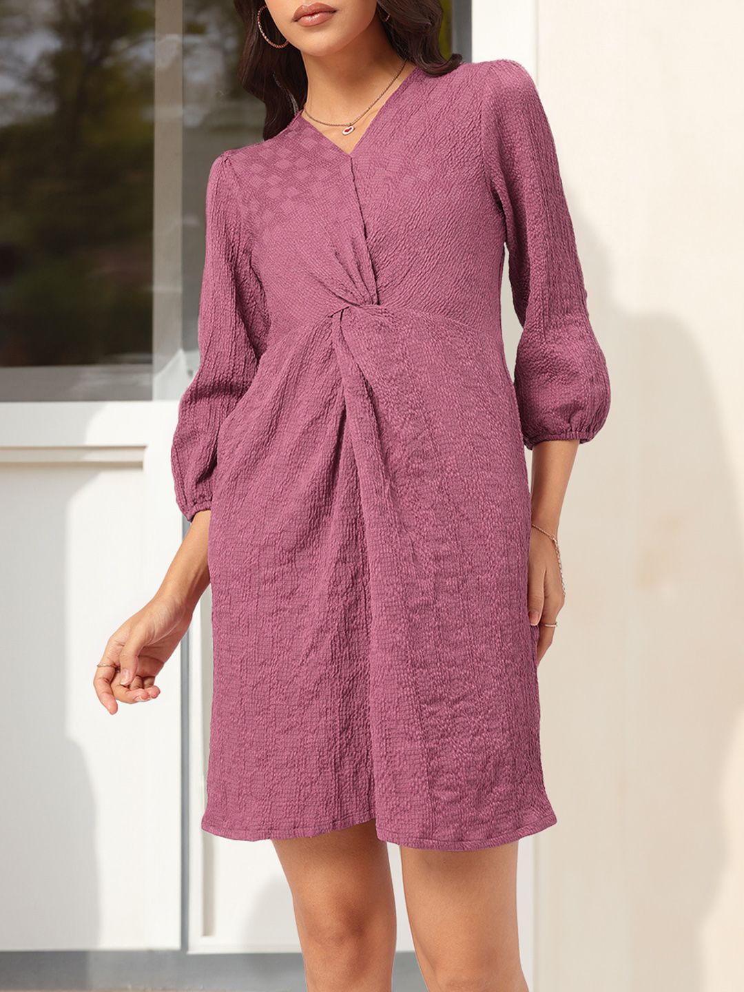 DressBerry Twisted Textures Self-Striped Dress