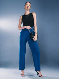 AND Women Solid Round Neck Cotton Top