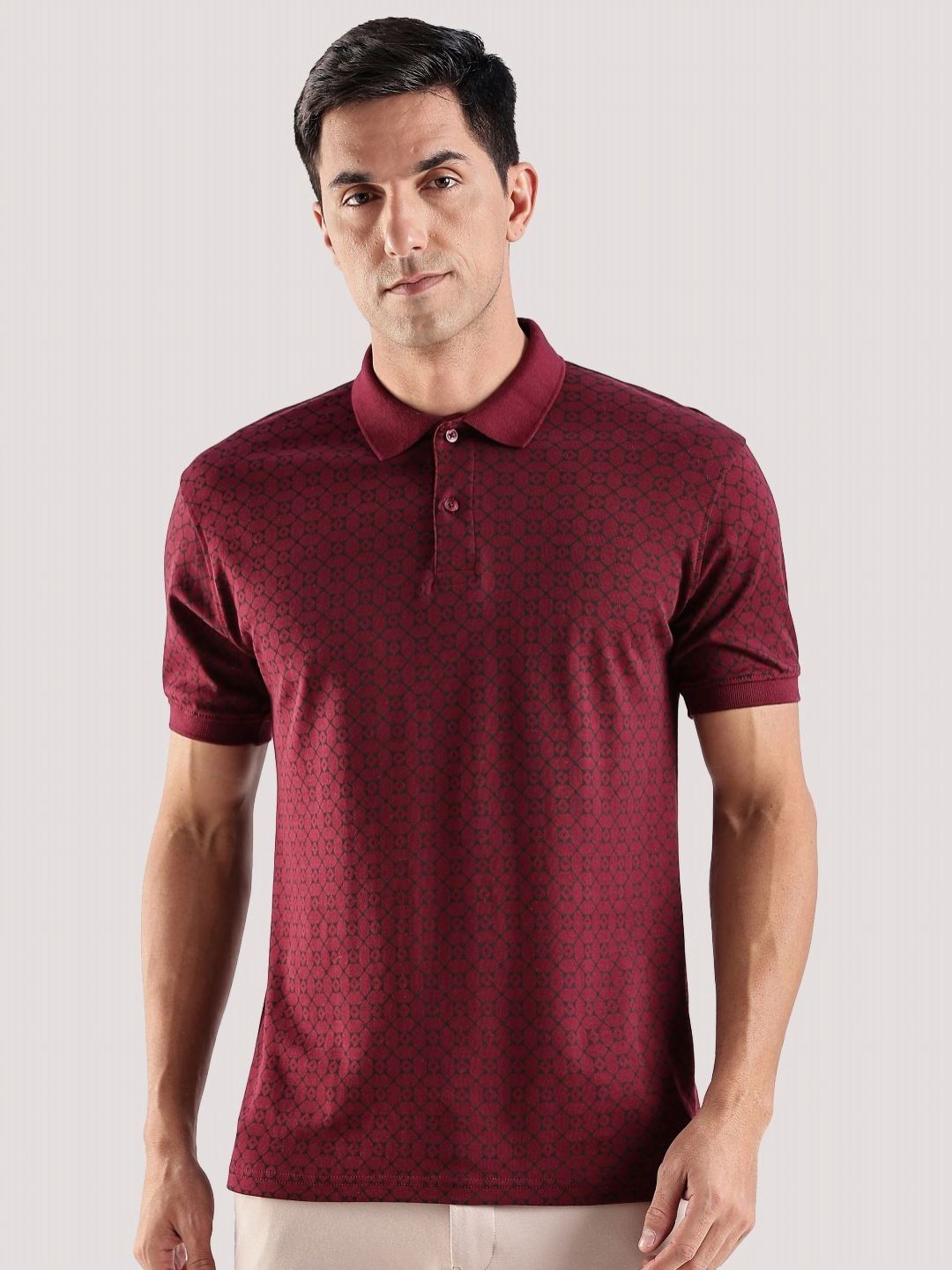 ADRO Geometric Printed Polo Collar Regular Fit Cotton T-shirt