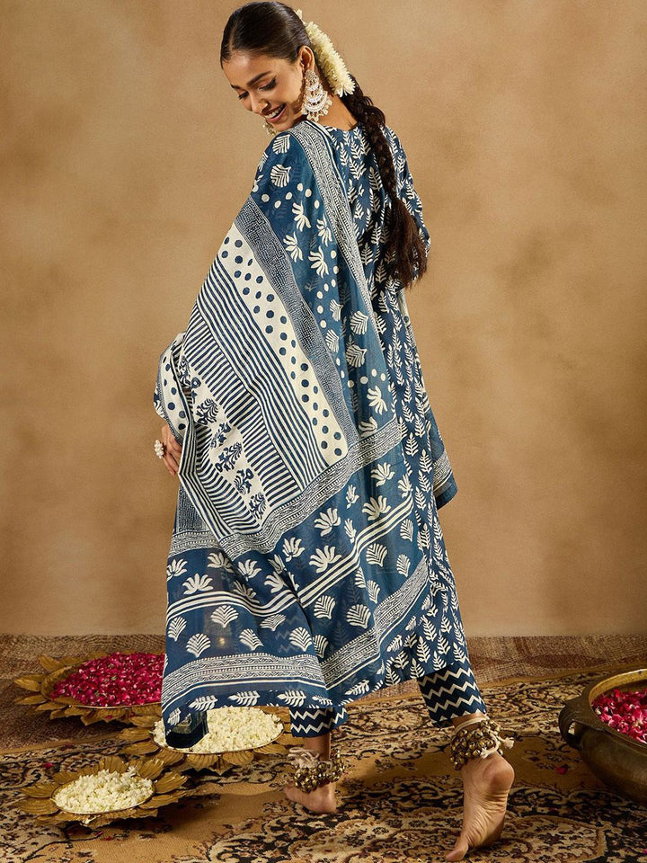 Indo Era Ethnic Motifs Printed Thread Work Pure Cotton Kurta with Trousers & Dupatta