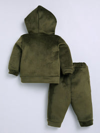 Moms Love Infant Boys Ribbed Velvet-Finish Pure Cotton Hooded Sweatshirt With Joggers