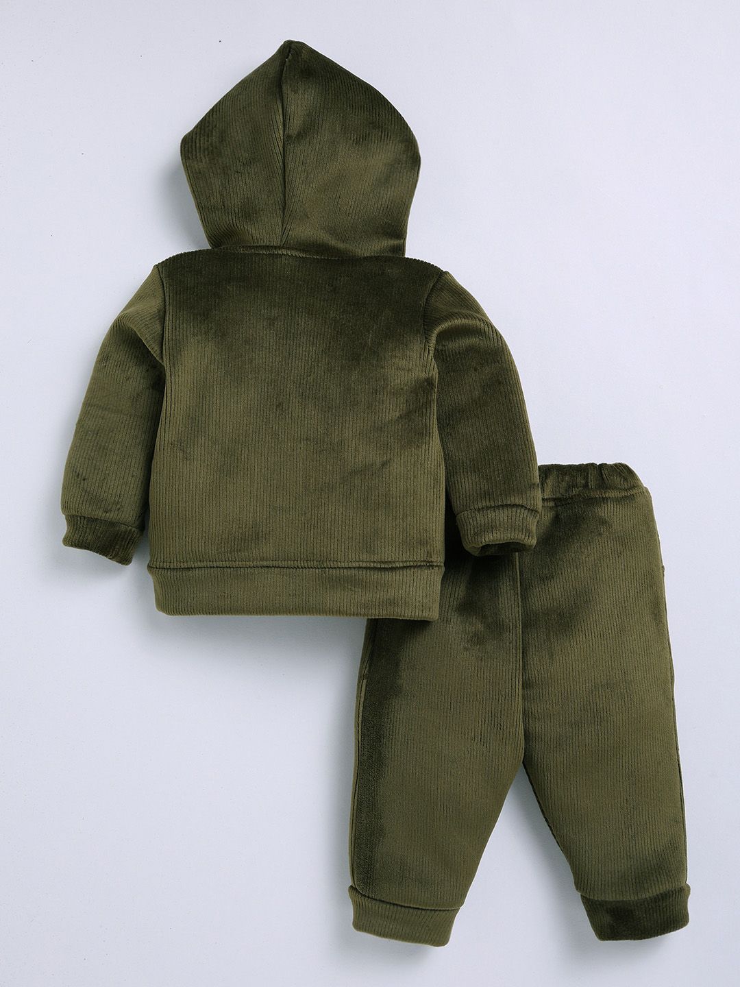 Moms Love Infant Boys Ribbed Velvet-Finish Pure Cotton Hooded Sweatshirt With Joggers
