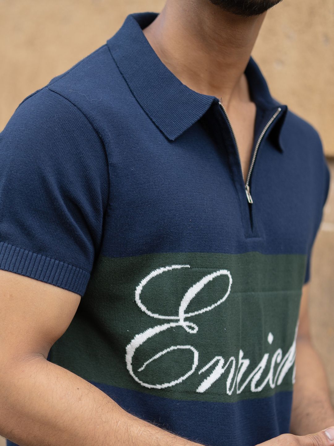 Powerlook SS25 Typography Printed Knitted Polo Collar Pure Cotton T-Shirt