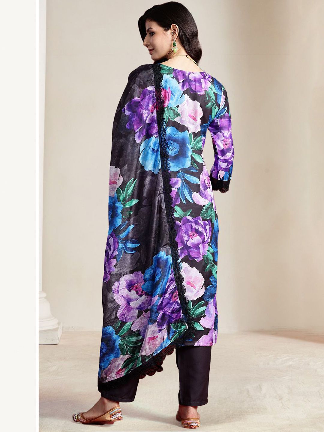 Indo Era Women Floral Embroidered Empire Thread Work Kurta with Trousers & With Dupatta