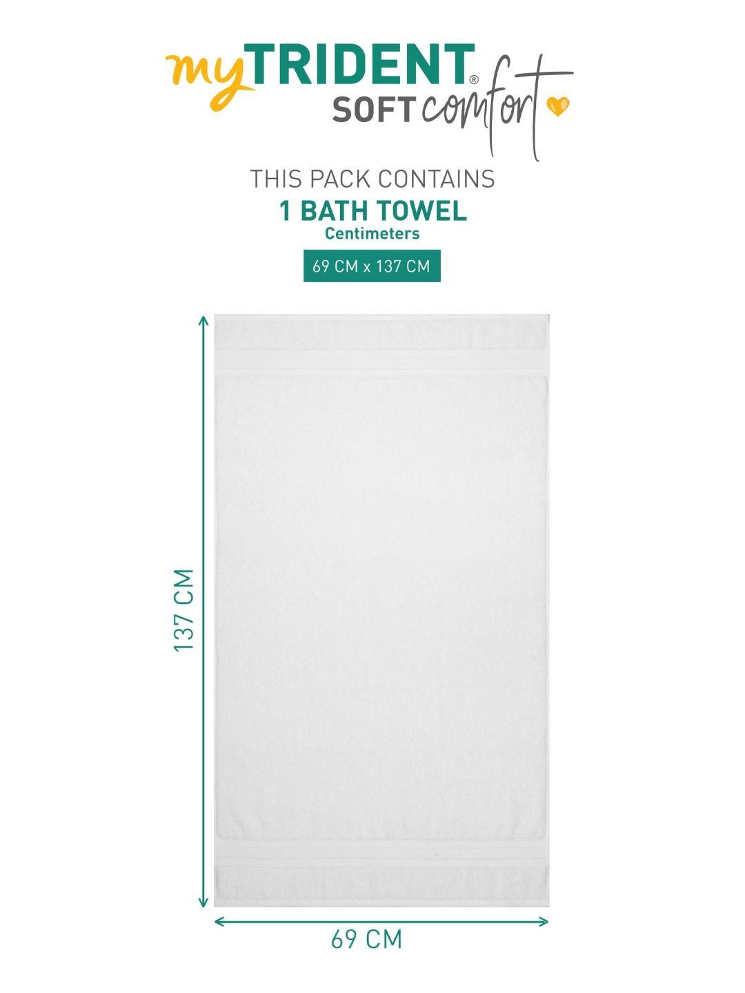 MYTRIDENT White Cotton 500 GSM Bath Towel