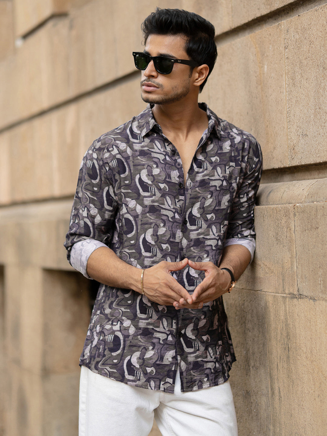 Baju Kasual Kapas Bercetak Abstrak Powerlook Lelaki