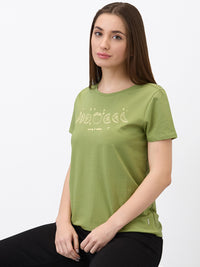 SPYKAR Women Regular Fit Graphic Printed Round Neck Cotton T-shirt