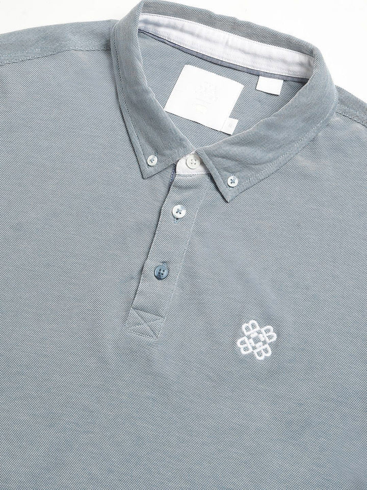 THE BEAR HOUSE Men Polo Collar Regular Fit Pure Cotton Solid T-shirt