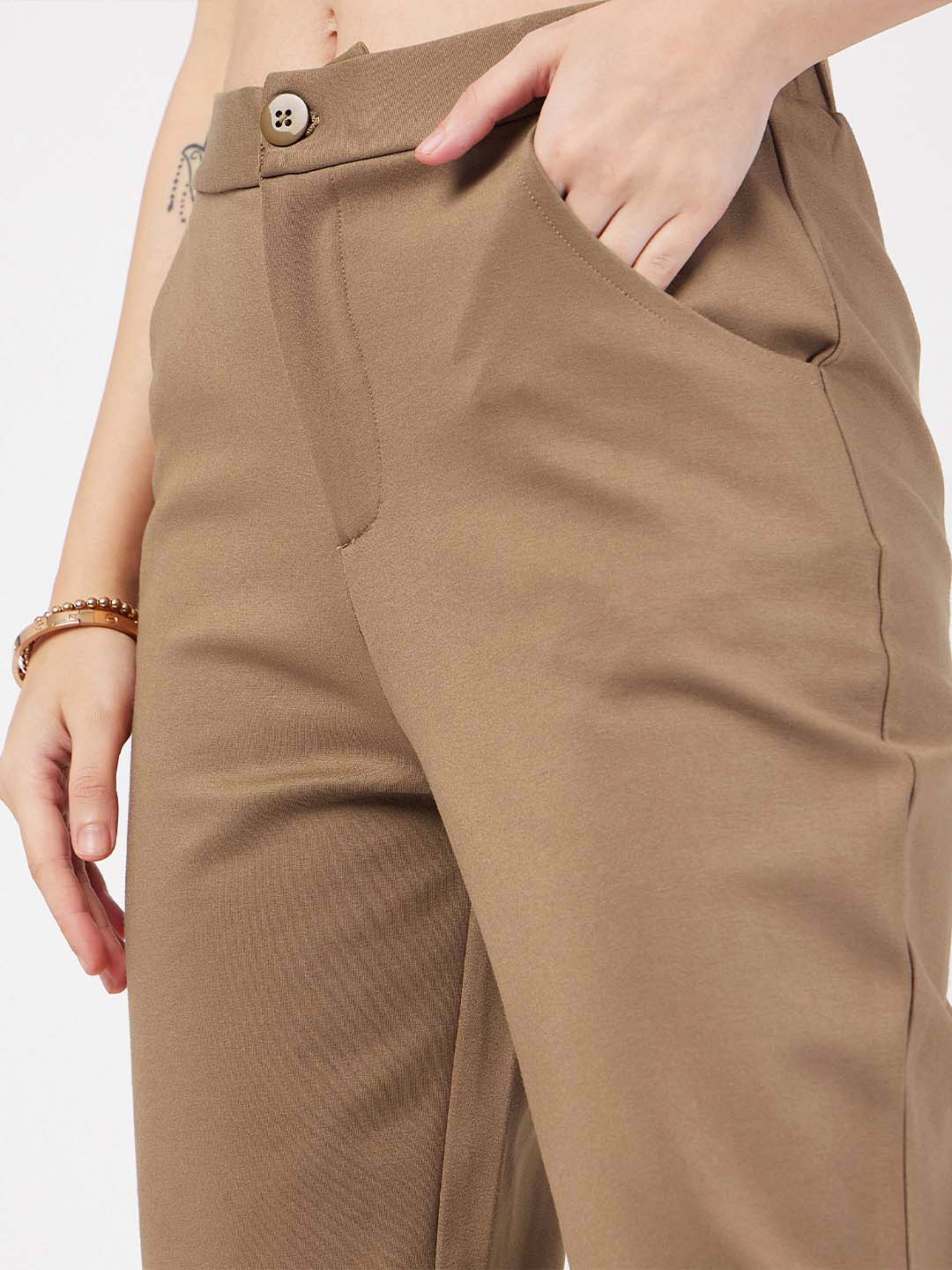 SASSAFRAS Women Beige Mid-Rise Tapered Fit Trousers