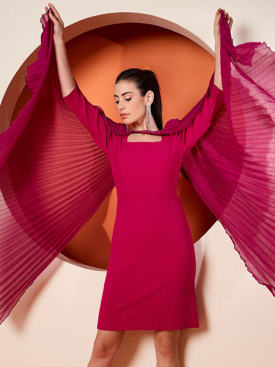 Antheaa Embellished A-Line Dress with pleated shrug