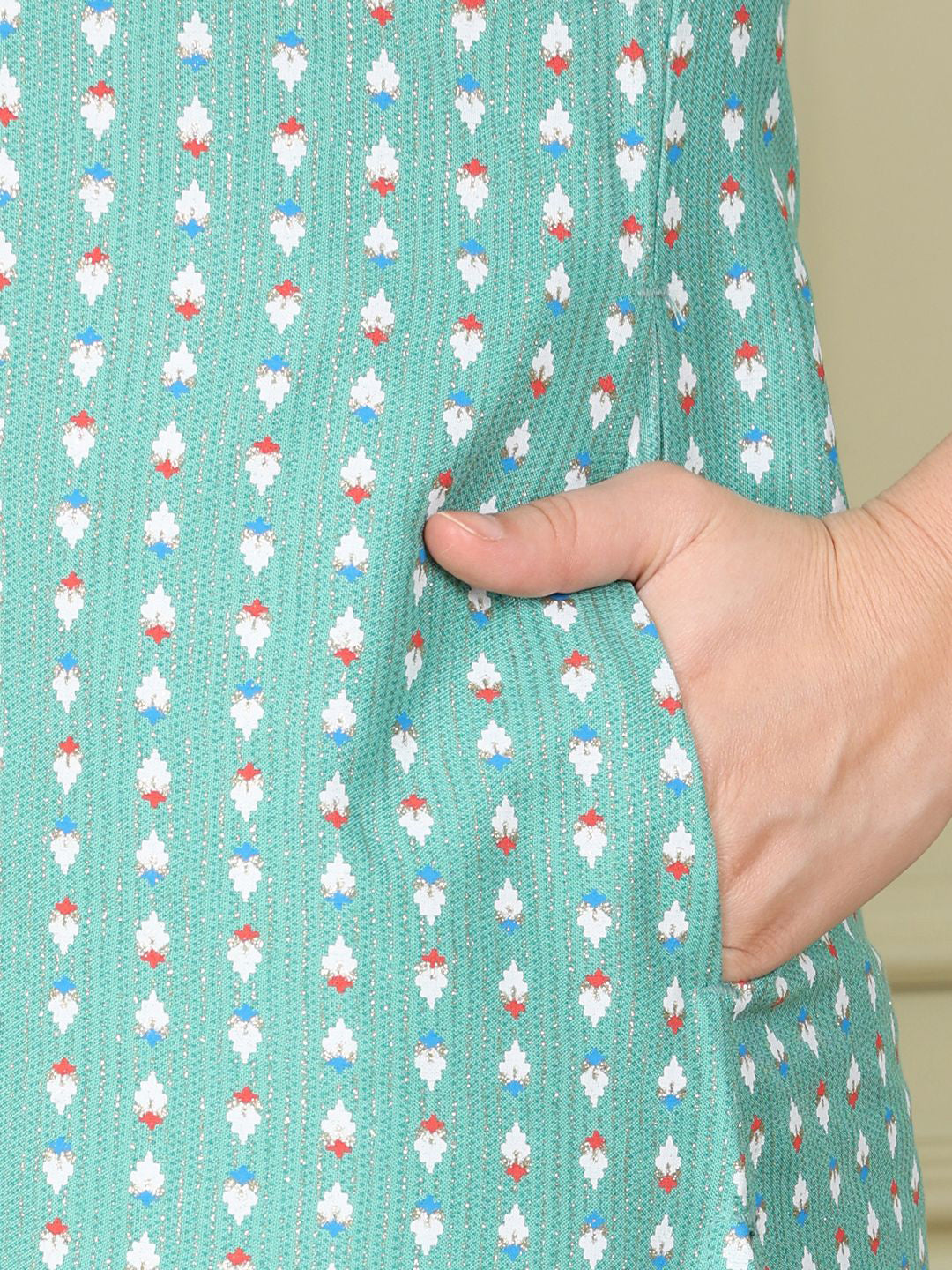 W Women Geometric Printed Flared Sleeves Sequinned Kurta