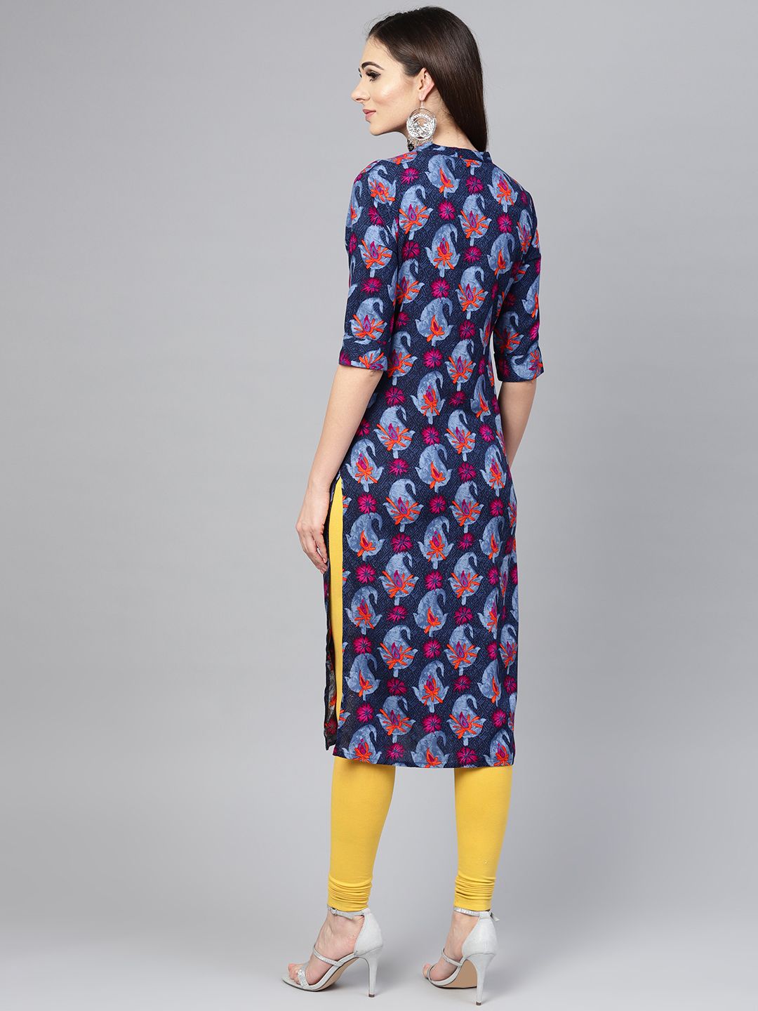 SOJANYA Kurta Lurus Bercetak Biru Laut & Merah Jambu Wanita