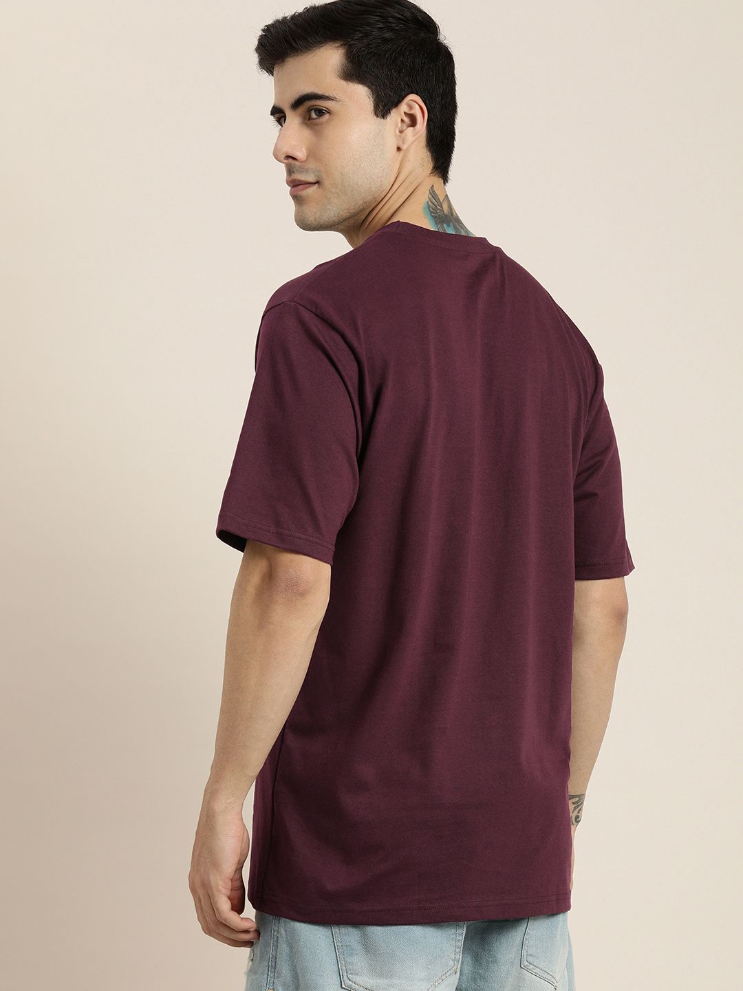 DILLINGER Men Maroon Typography Printed Pure Cotton Loose Oversized T-shirt