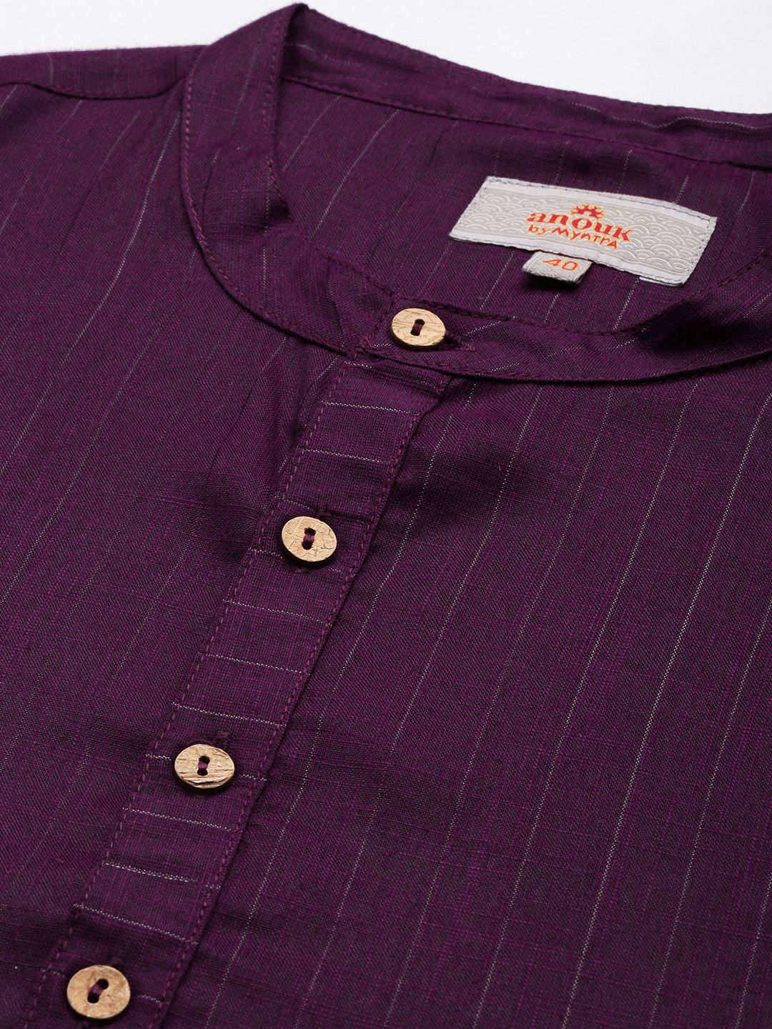 Anouk Men Purple Self-Striped Kurta