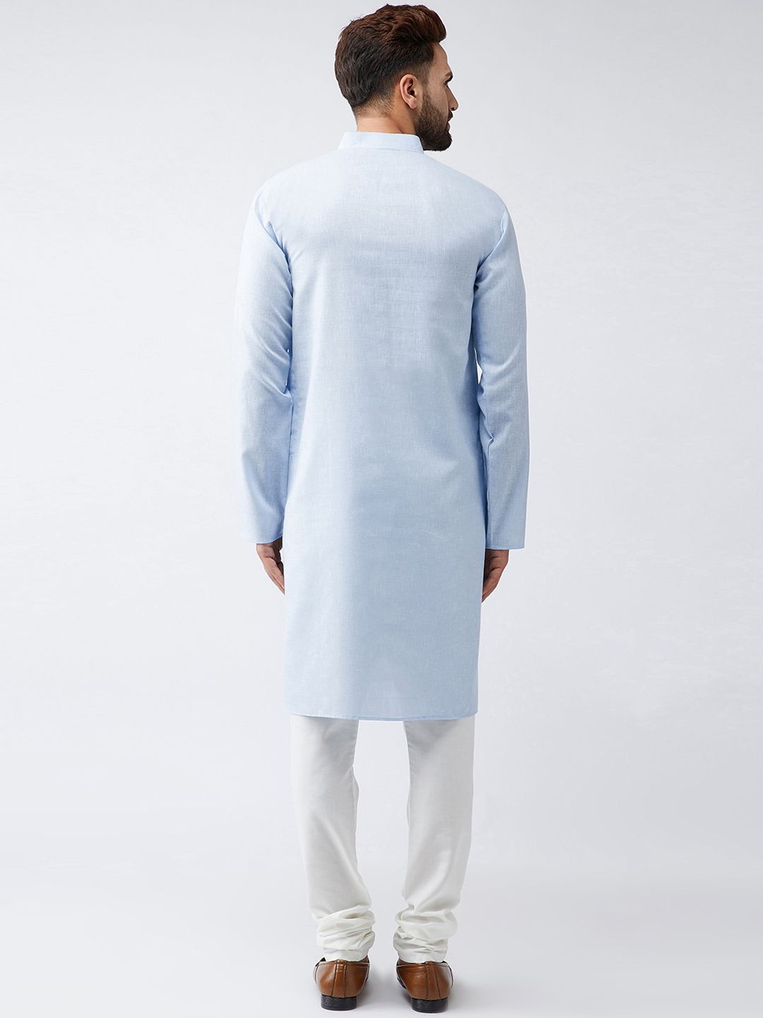 SOJANYA Men Blue & Off-White Solid Kurta with Churidar