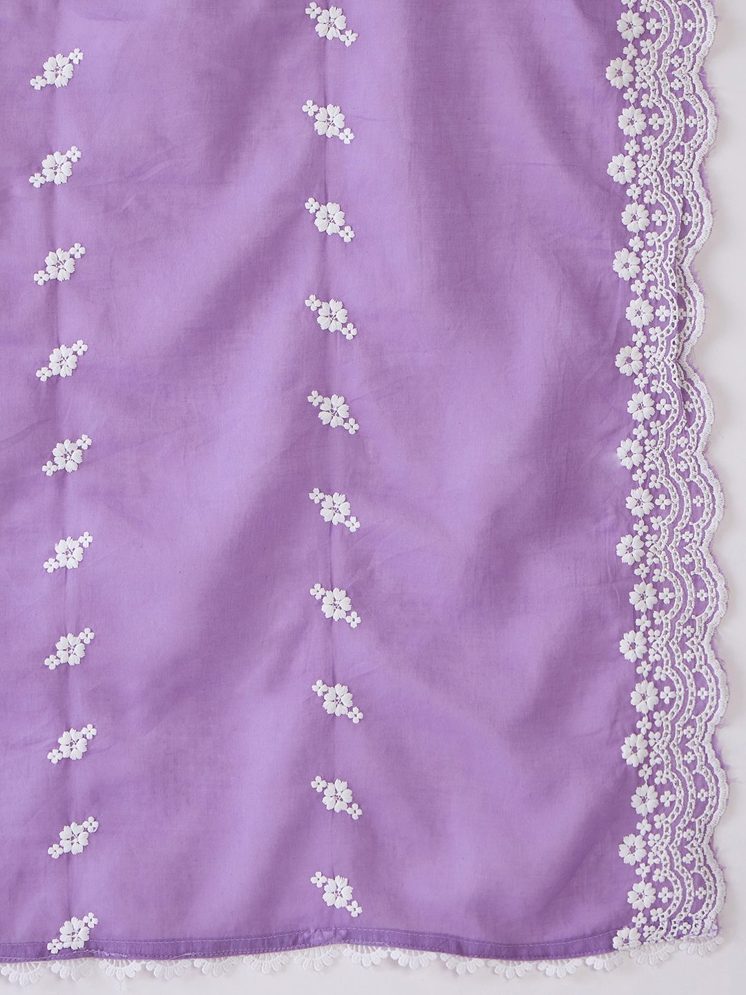 Indo Era Floral Embroidered Round Neck Pure Cotton Straight Kurta with Trousers & Dupatta