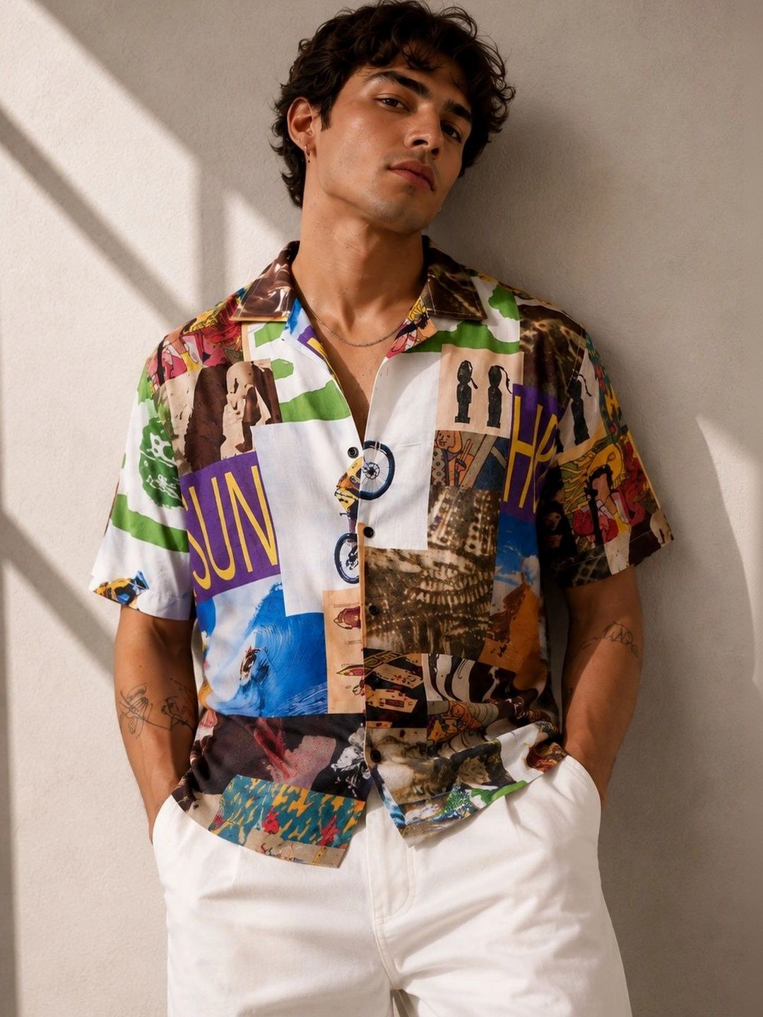 Baju Kasual Kolar Spread Bercetak Grafik Eszett