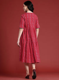 Anouk Floral Print Pleated  Pure Cotton Tiered Ethnic Dress