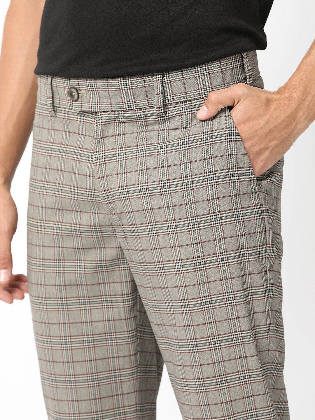 RARE RABBIT Men Checked Slim Fit Trousers