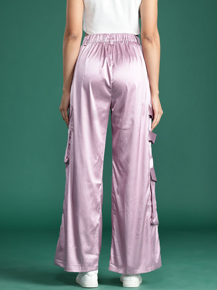DressBerry Women Satin Finish Cargo Style Pleated Trousers