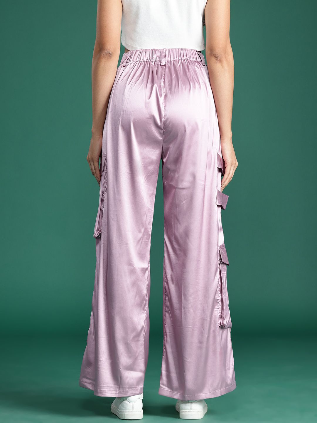DressBerry Women Satin Finish Cargo Style Pleated Trousers
