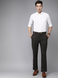 Park Avenue Men Grey Self Designed Mid Rise Smart Formal Trousers