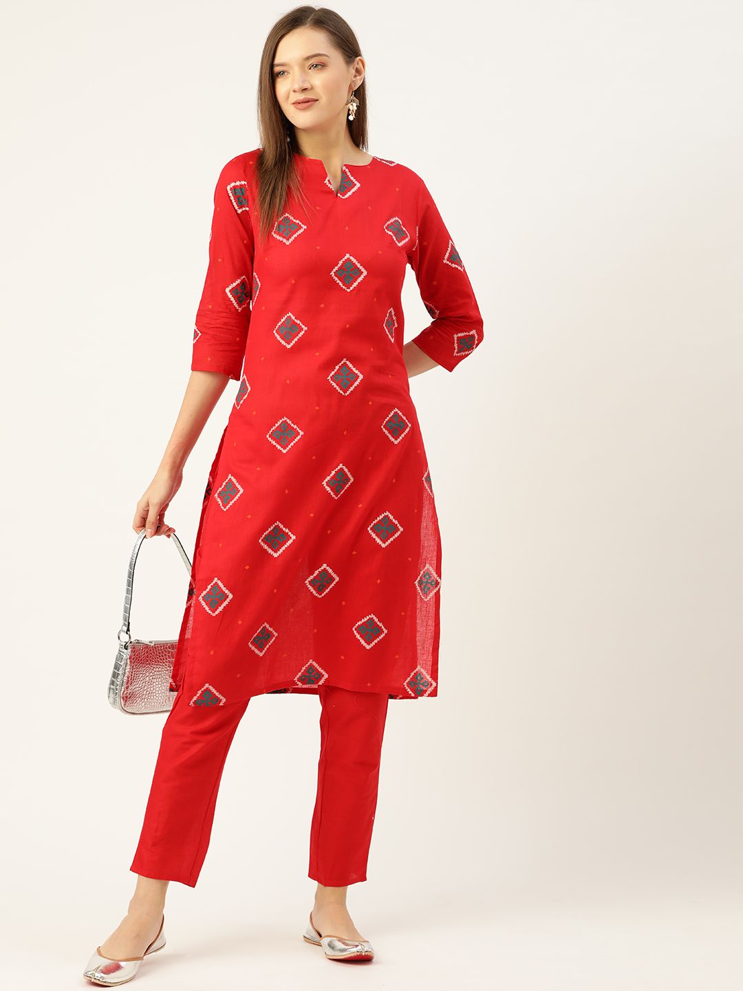 Anouk Women Red Ethnic Motifs Printed Pure Cotton Kurta with Trousers