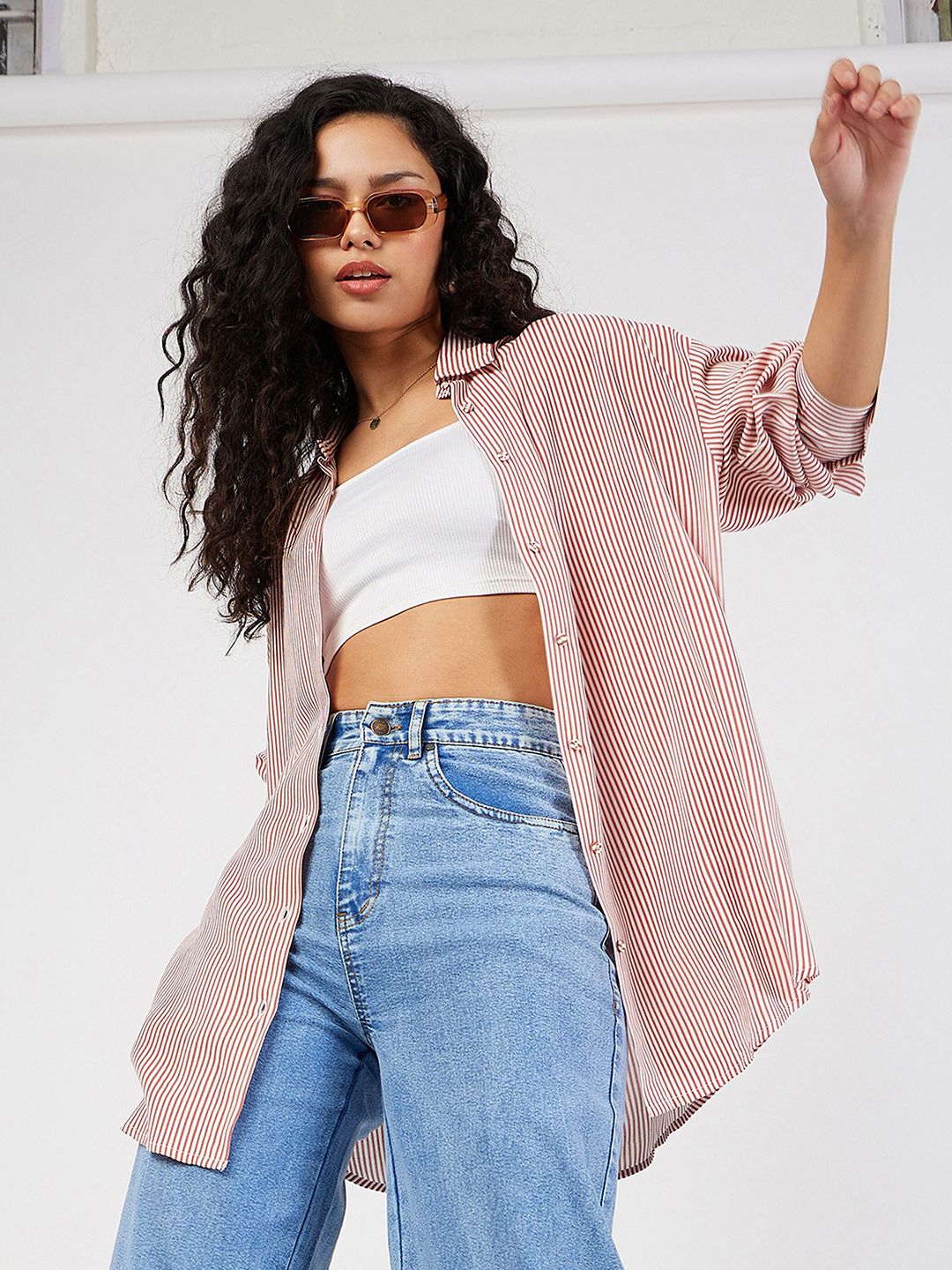 SASSAFRAS Striped Spread Collar Oversized Casual Shirt