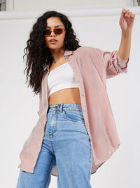SASSAFRAS Striped Spread Collar Oversized Casual Shirt