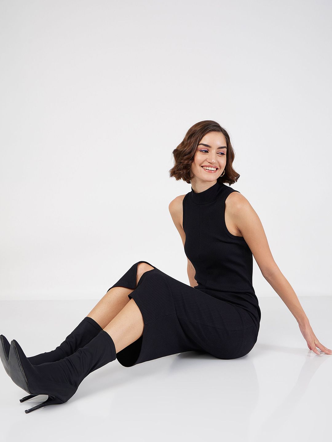 SASSAFRAS High Neck Sleeveless Midi Sheath Dress