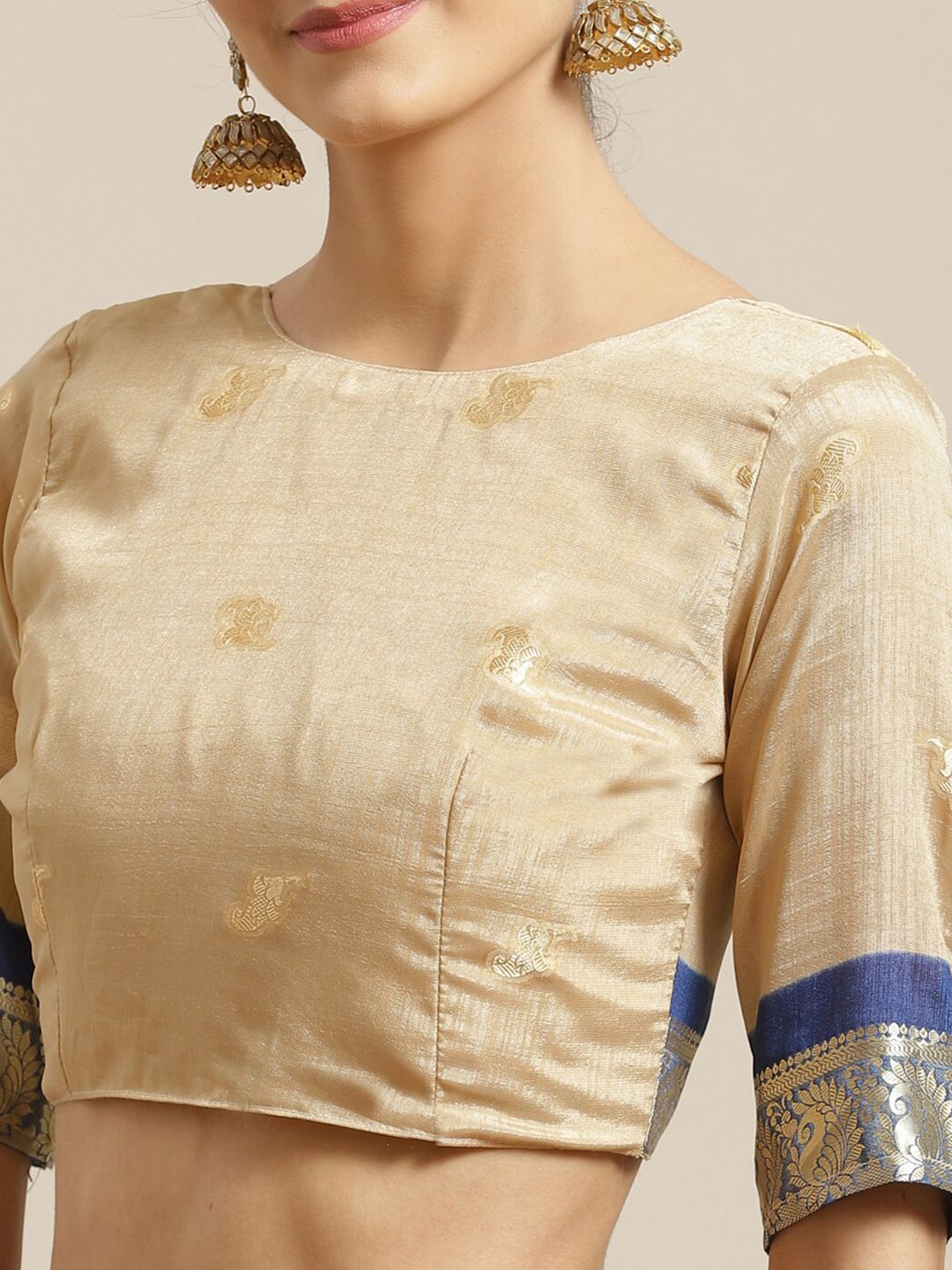 Saree mall Beige & Gold-Toned Woven Design Sarees