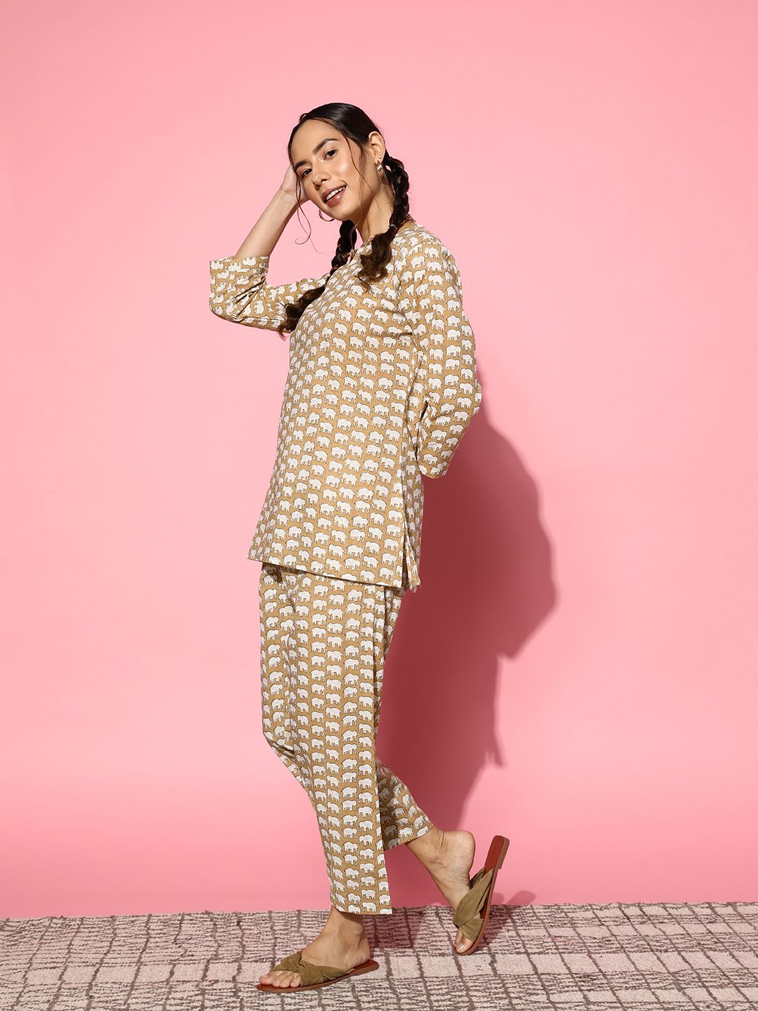 SANSKRUTIHOMES Printed Pure Cotton Tunic With Trousers