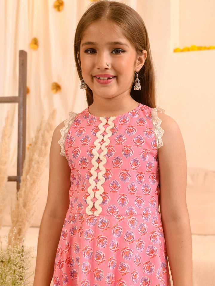 pspeaches Girls Ethnic Motifs Printed Pure Cotton Kurta With Trousers & With Dupatta