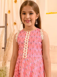 pspeaches Girls Ethnic Motifs Printed Pure Cotton Kurta With Trousers & With Dupatta
