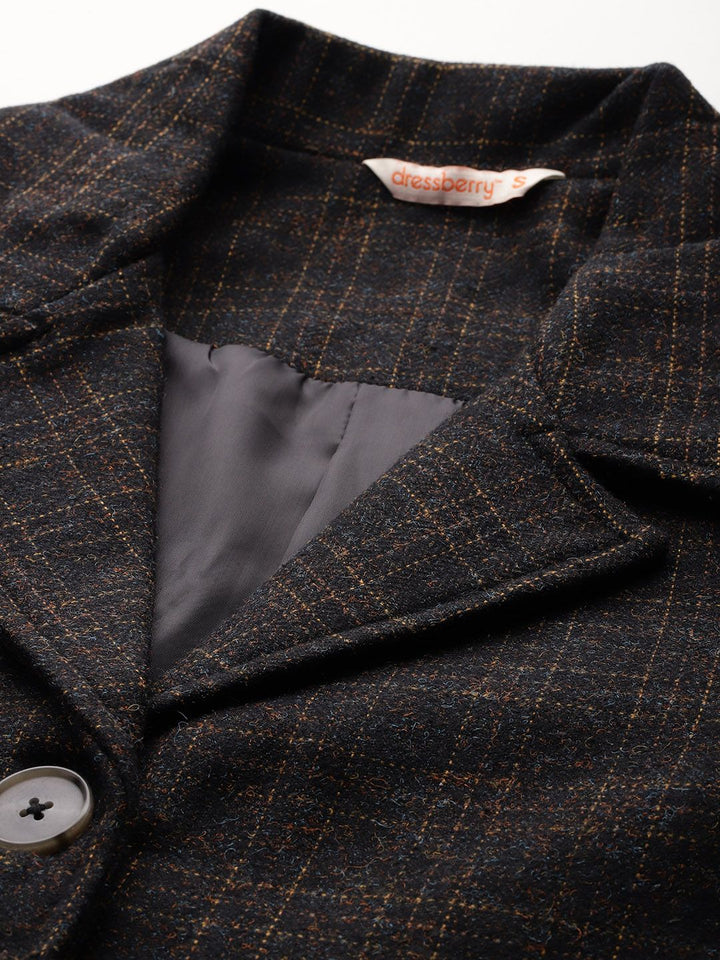 DressBerry Checked Single-Breasted Longline Overcoat