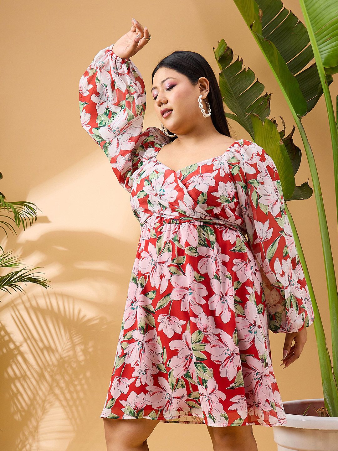 SASSAFRAS Curve Plus Size Floral Printed Fit & Flare Dress