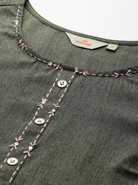 Anouk Thread Work Detail Calf Length Straight Kurta with Mock Buttons