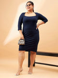 SASSAFRAS Curve Plus Size Square Neck Bodycon Dress