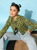 STREET 9 Women Lime Green Animal Printed Jacket