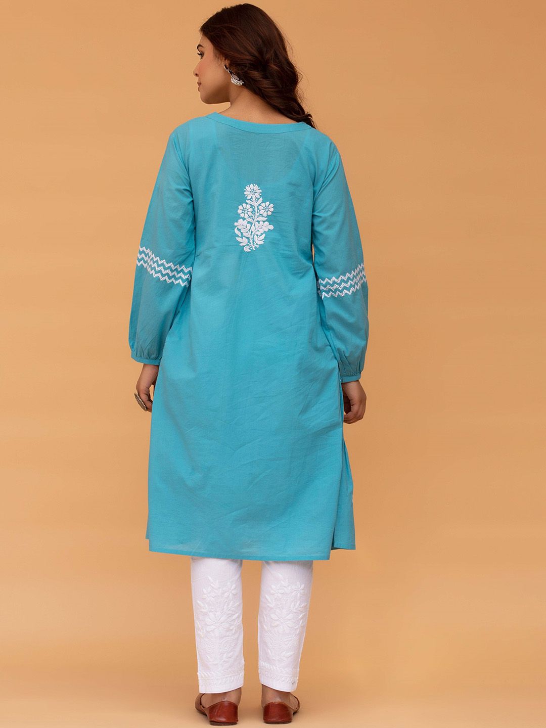 HOUSE OF KARI Floral Embroidered Thread Work Cotton A-Line Kurta