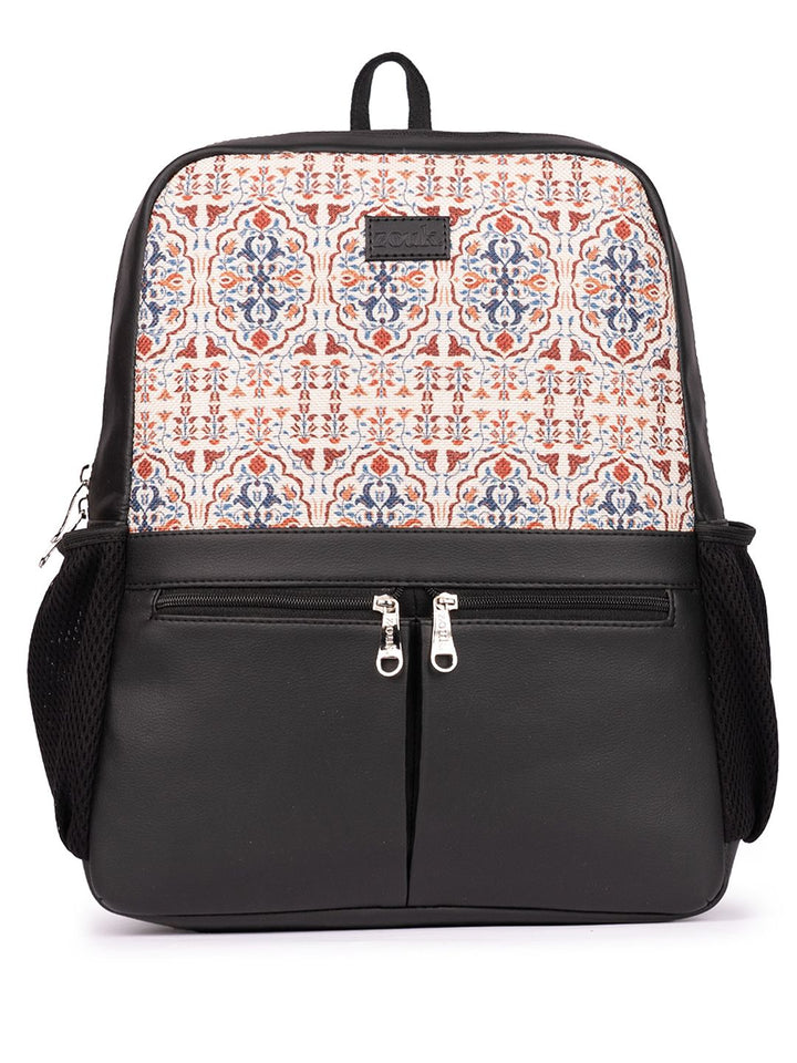 ZOUK Agra Floral Printed Vegan Leather Backpack With Compression Straps-Up to 16 inch