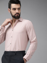 THE BEAR HOUSE Men Dusty Pink Solid Slim Fit Cotton Formal Shirt