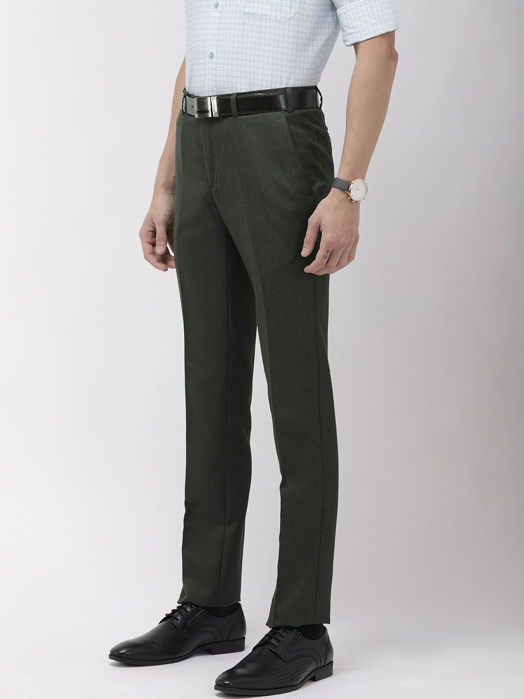 Raymond Men Green Slim Fit Solid Formal Trousers