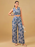 Global Desi Printed Lapel Collar Top & Palazzos