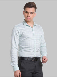 Park Avenue Men Green Windowpane Checks Checked Formal Shirt