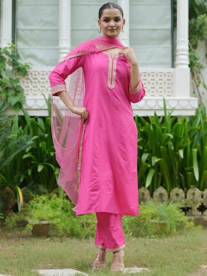 Indo Era Women Embroidered Regular Kurta with Trousers & With Dupatta