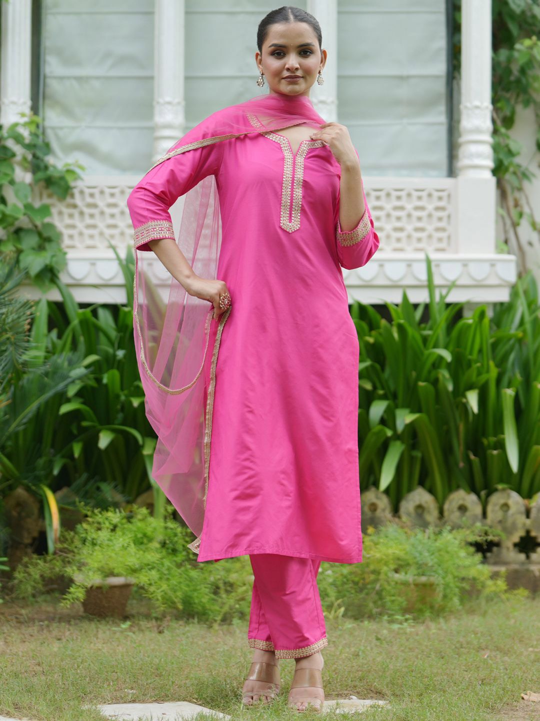 Indo Era Women Embroidered Regular Kurta with Trousers & With Dupatta