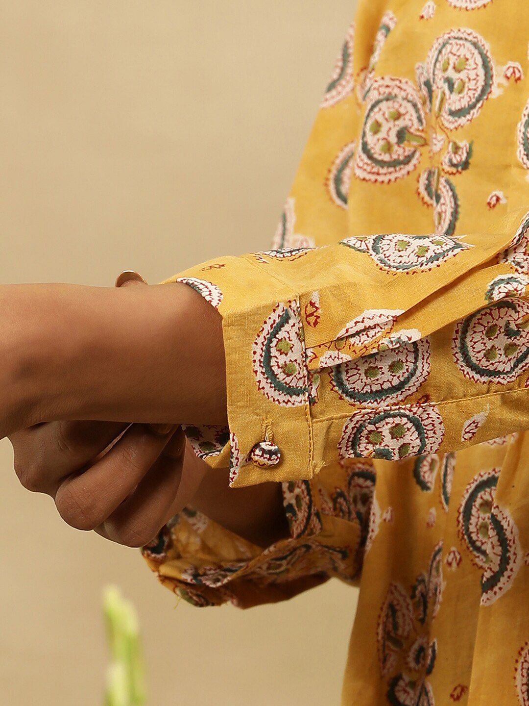 Folk Song Mandarin Collar Printed Long Sleeves Cotton Top